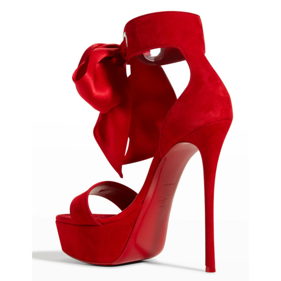 Christian Louboutin Torrida Alta 150 Loubi Red Silk Platform Sandal Heel Pump 42 - Picture 8 of 12